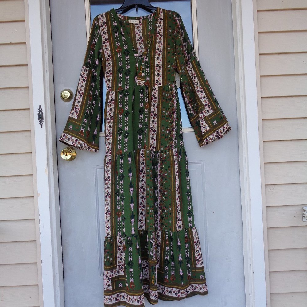 Relist 7/21❌ Altar’d State boho bell sleeve print long dress cottagecore retro S - Picture 4 of 15